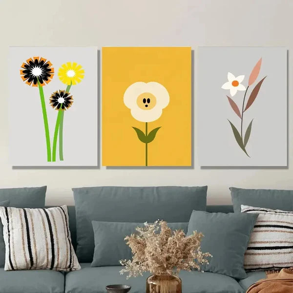 3pcs Modern Floral Abstract Flower Black Wall Art Set Canvas Framed 50x70cm - High Quality Print 100% Australian Made Wall Canvas Ready to Hang