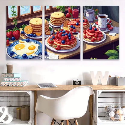 3pcs Pancakes and Fruit Food Art Wall Art Set Canvas Framed 40x60cm - High Quality Print 100% Australian Made Wall Canvas Ready to Hang