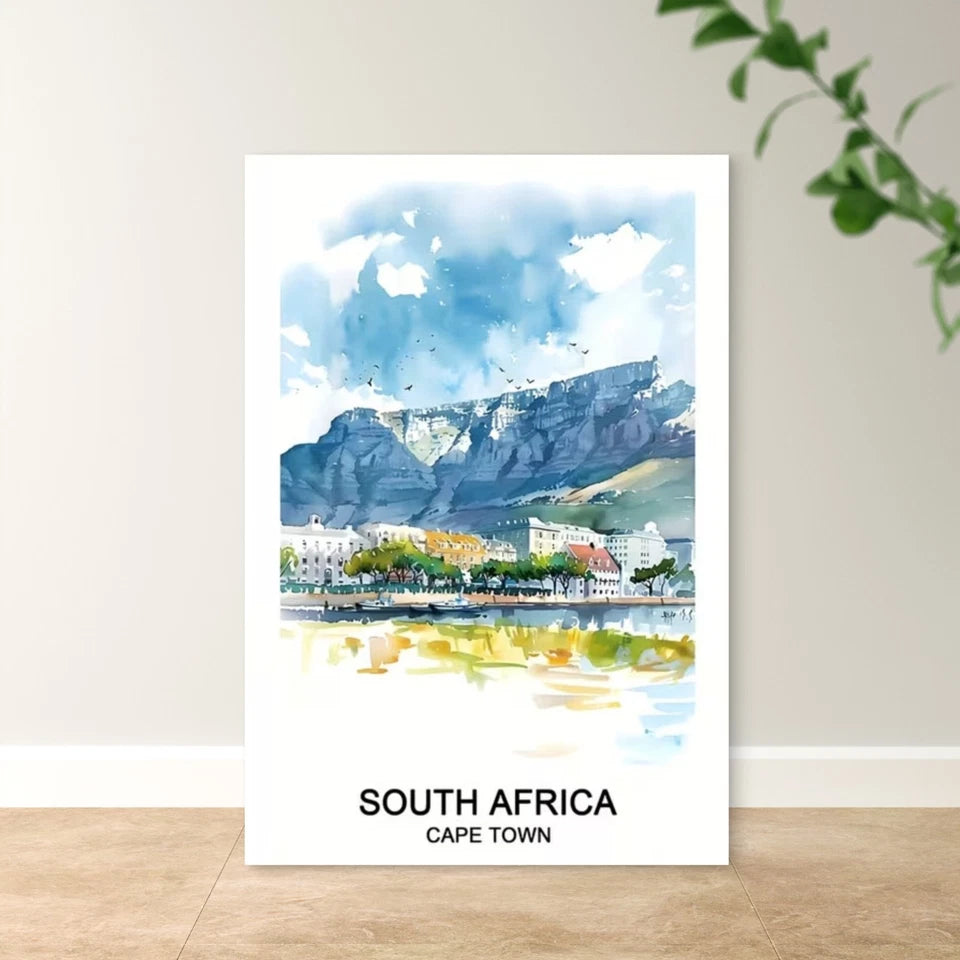 South Africa Cape Town Mountain & Atlantic Travel Poster Print Wall Art