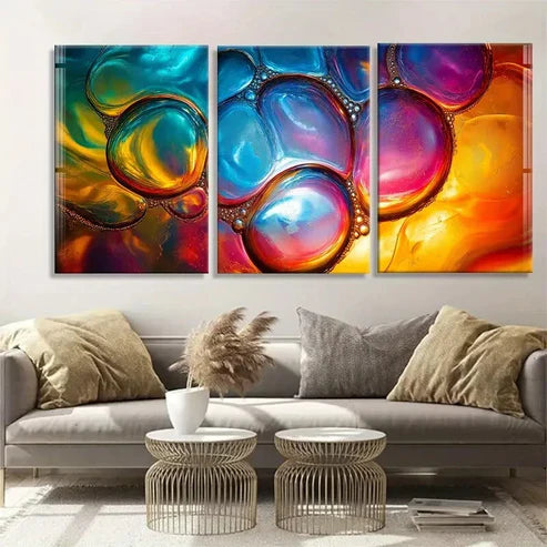 3pcs Bubbles with Bright Gradient Hues Perfect Wall Art Canvas Unframed - High Quality Print 100% Australian Made Wall Canvas