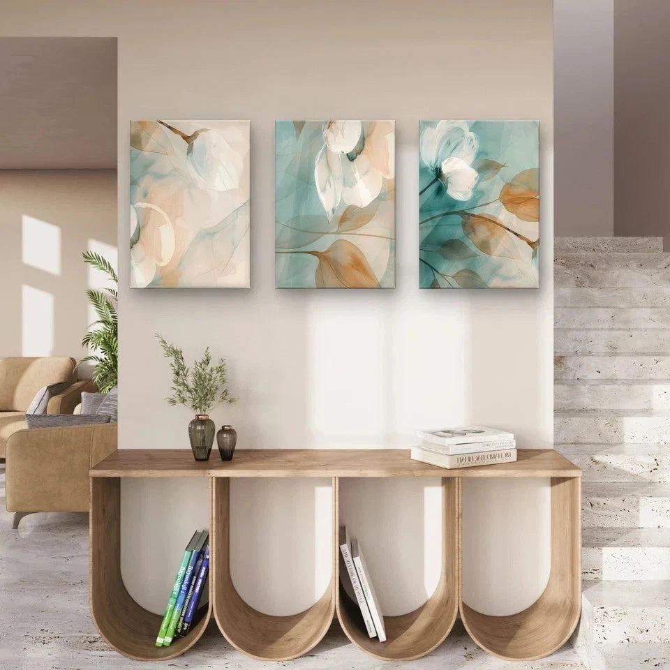 3pcs Modern Ethereal Floral Soft Pattern Wall Art Set Canvas Framed 40x60cm - High Quality Print 100% Australian Made Wall Canvas Ready to Hang