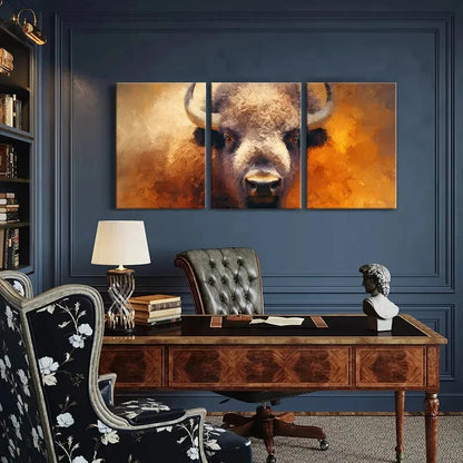 3pcs Artistic Bison Portrait Wildlife Art Metal Print Ready to Hang Art