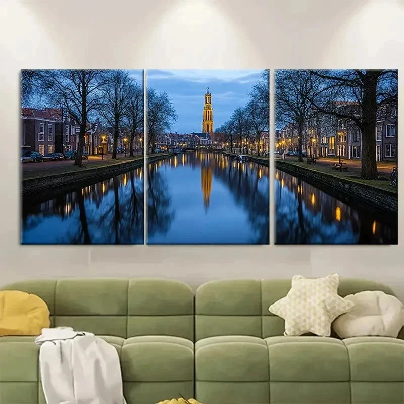 3pcs Groningen Netherlands Cityscape Perfect Wall Art Set Canvas Framed 60x90cm - High Quality Print 100% Australian Made Wall Canvas Ready to Hang