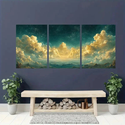 3pcs Serene Night Sky & Clouds Panoramic Metal Print Ready to Hang Art
