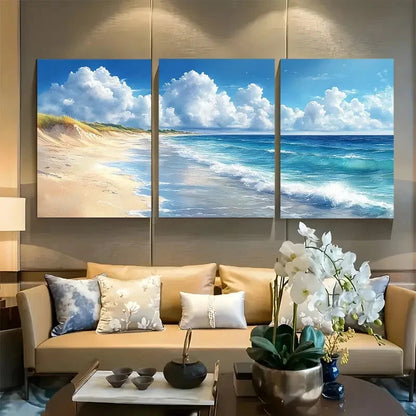 3pcs Beautiful Watercolor Panoramic Beach Metal Print Ready to Hang Art