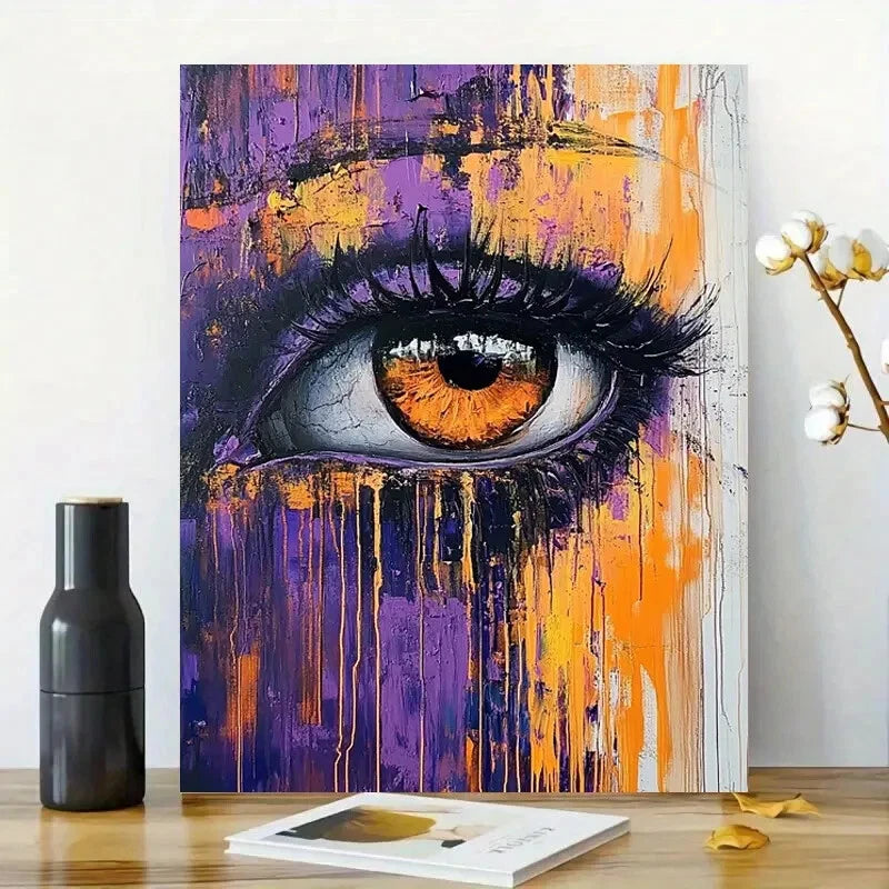 Abstract Painting Of An Eye, With Purple And Orange 40x60cm Metal Print Ready to Hang