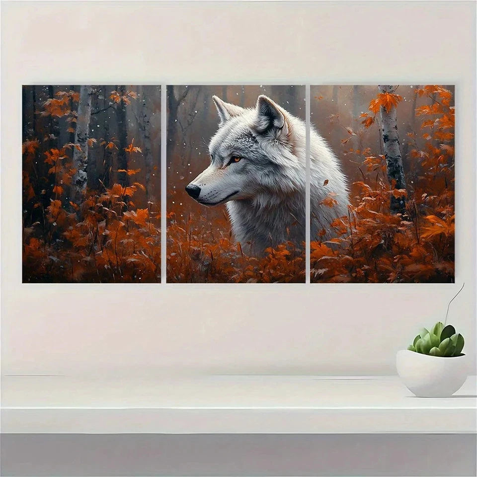 3pcs Winter Wolf & Forest Painting Wall Art Set Canvas Framed 60x90cm - High Quality Print 100% Australian Made Wall Canvas Ready to Hang