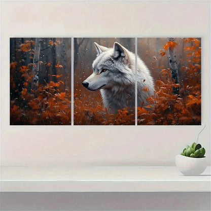 3pcs Winter Wolf & Forest Painting Wall Art Set Canvas Framed 60x90cm - High Quality Print 100% Australian Made Wall Canvas Ready to Hang