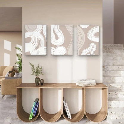 3pcs Neutral Abstract White Waves Wall Art Set Canvas Framed 40x60cm - High Quality Print 100% Australian Made Wall Canvas Ready to Hang