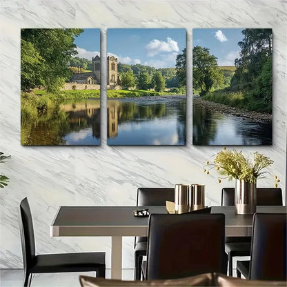 3pcs Bolton Abbey Vintage Retro Perfect Wall Art Set Canvas Framed 40x60cm - High Quality Print 100% Australian Made Wall Canvas Ready to Hang