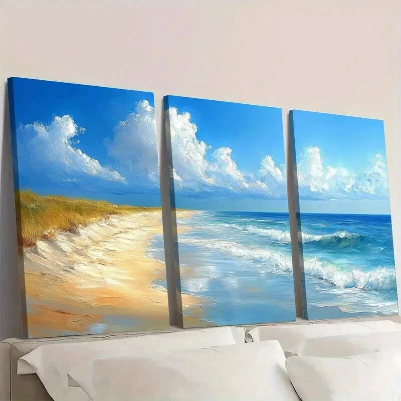3pcs Beach and Sea Landscape Painting Wall Art Set Canvas Framed 60x90cm - High Quality Print 100% Australian Made Wall Canvas Ready to Hang