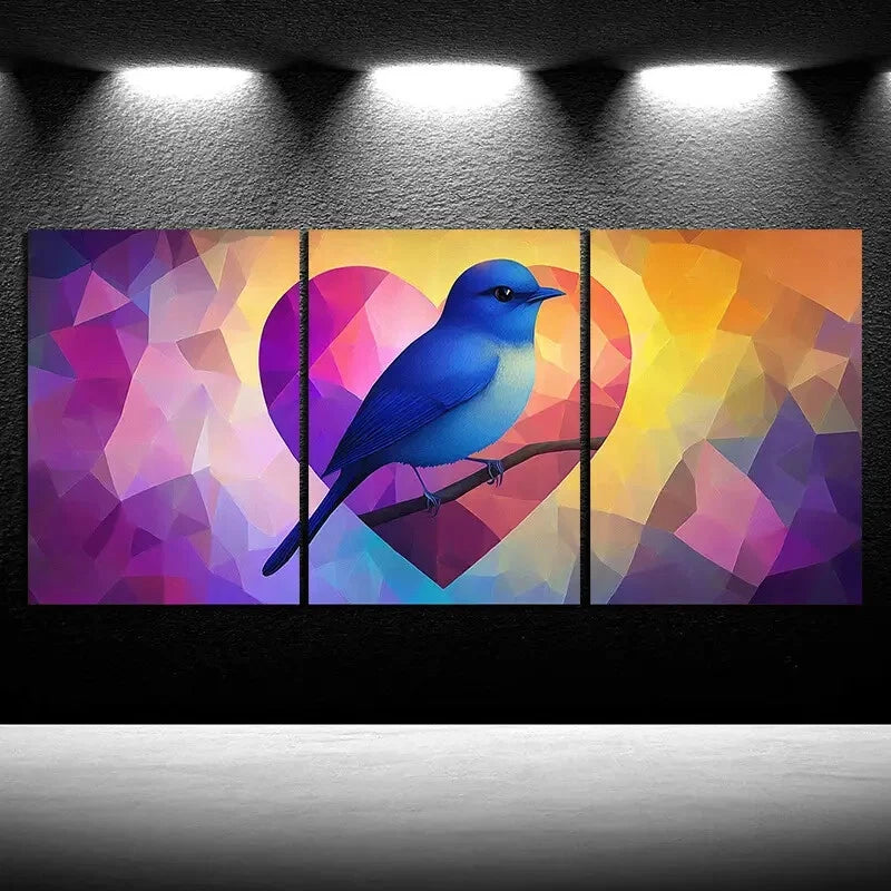 3pcs Charming Love Birds Colourful Metal Print Ready to Hang Art