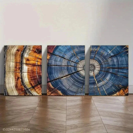 3pcs Sophisticated Tree Ring Print Wall Art Set Canvas Framed 40x60cm - High Quality Print 100% Australian Made Wall Canvas Ready to Hang