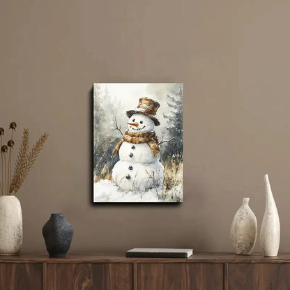 Charming Snowy Landscape Watercolor Snowman 40x60cm Metal Print Ready to Hang