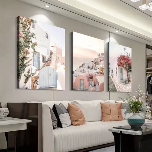 3pcs Santorini Art Greece Print Mediterranean Wall Art Set Canvas Framed 60x90cm - High Quality Print 100% Australian Made Wall Canvas Ready to Hang