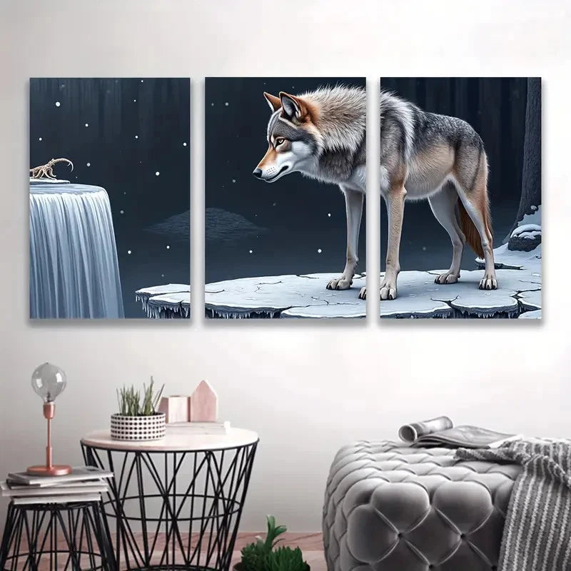 3pcs Wolf Howls at the Moon Y Wall Art Set Canvas Framed 40x60cm - High Quality Print 100% Australian Made Wall Canvas Ready to Hang