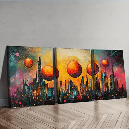3pcs Abstract Cityscape Skyline Beach Perfect Wall Art Set Canvas Unframed - High Quality Print 100% Australian Made Wall Canvas