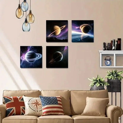 4pcs Modern Abstract Painting Space Wall Art Canvas Framed