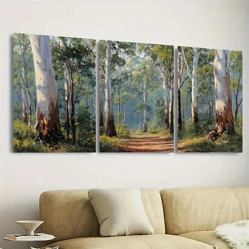 3pcs Serene Eucalyptus Gum Tree Painting Wall Art Set Canvas Framed 60x90cm - High Quality Print 100% Australian Made Wall Canvas Ready to Hang