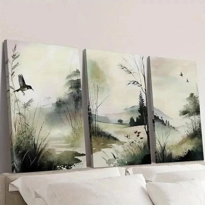 3pcs Birds & Trees Classic Landscape Painting Wall Art Set Canvas Framed 40x60cm - High Quality Print 100% Australian Made Wall Canvas Ready to Hang