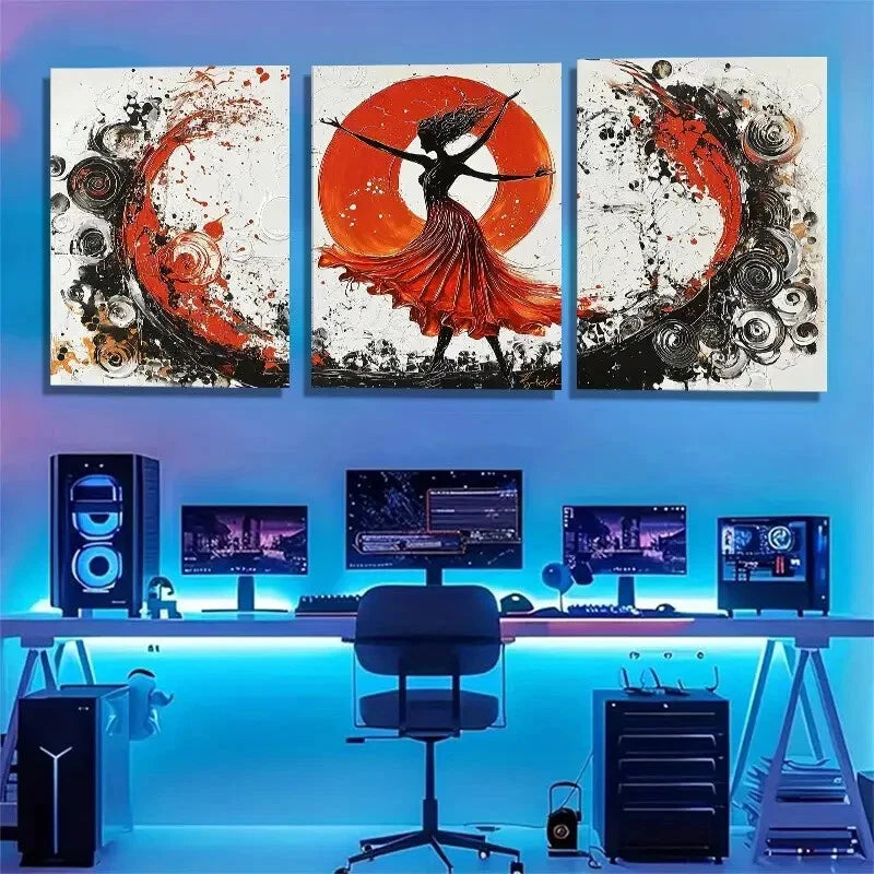 3pcs Flamenco Dancer Red Dress Abstract Perfect Wall Art Set Canvas Framed 40x60cm - High Quality Print 100% Australian Made Wall Canvas Ready to Hang