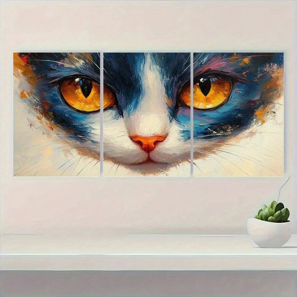 3pcs Vibrant Blue & Orange Mosaic Design Metal Print Ready to Hang Art