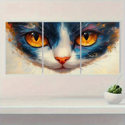 3pcs Vibrant Blue & Orange Mosaic Design Metal Print Ready to Hang Art