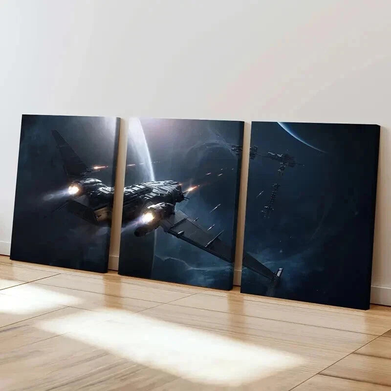3pcs Futuristic Spaceship in Cosmic Setting Wall Art Set Canvas Framed 40x60cm - High Quality Print 100% Australian Made Wall Canvas Ready to Hang