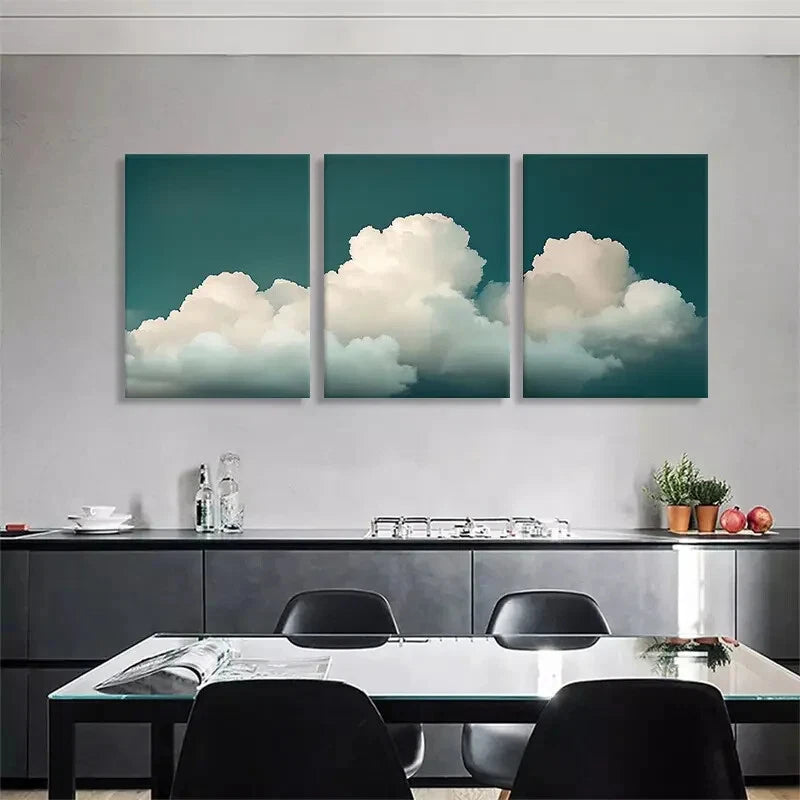 3pcs Serene Cloudscape Soft White Clouds Perfect Wall Art Set Canvas Framed 40x60cm - High Quality Print 100% Australian Made Wall Canvas Ready to Hang