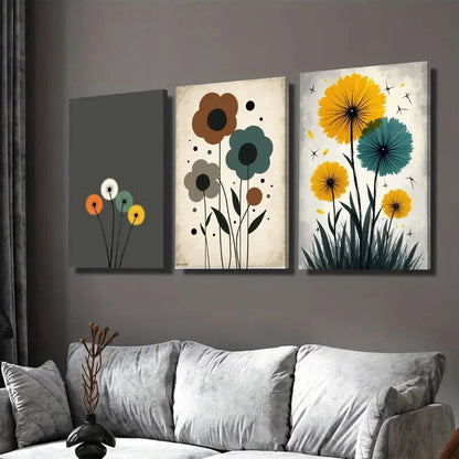 3pcs Modern Floral Abstract Flower Yellow Wall Art Set Canvas Framed 40x60cm - High Quality Print 100% Australian Made Wall Canvas Ready to Hang