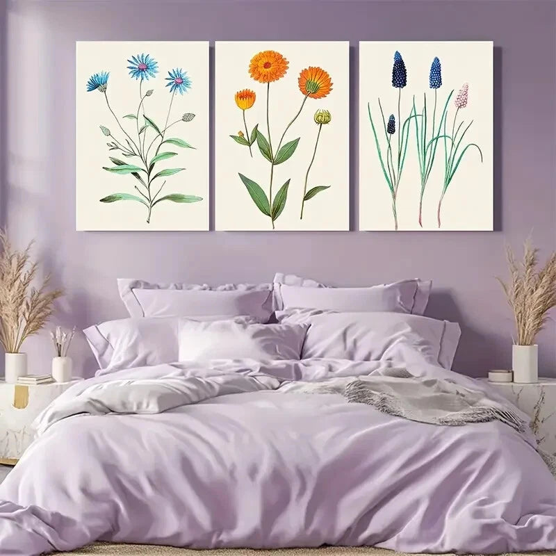 3pcs Vibrant Floral & Foliage Farmhouse Art Metal Print Ready to Hang Art