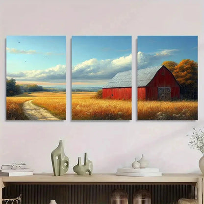 3pcs Vintage Barn Country Field Landscape Metal Print Ready to Hang Art