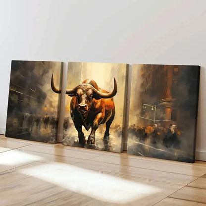 3pcs Abstract Aesthetic Charging Bull Wall Art Set Canvas Framed 40x60cm - High Quality Print 100% Australian Made Wall Canvas Ready to Hang