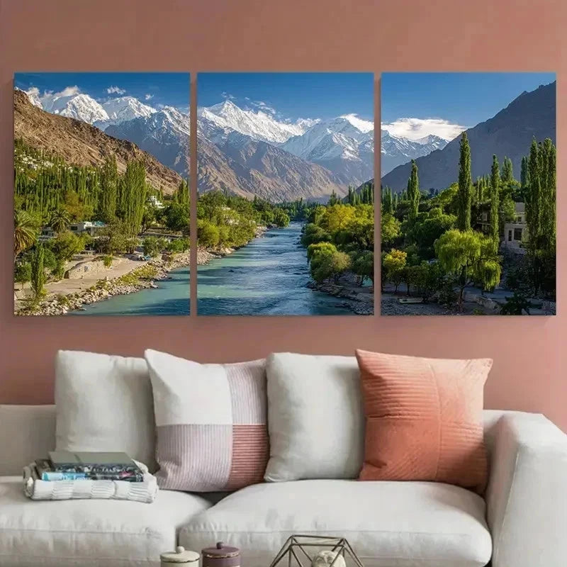 3pcs Gilgit-Baltistan Himalayan Lahore Perfect Wall Art Canvas Framed 60x90cm