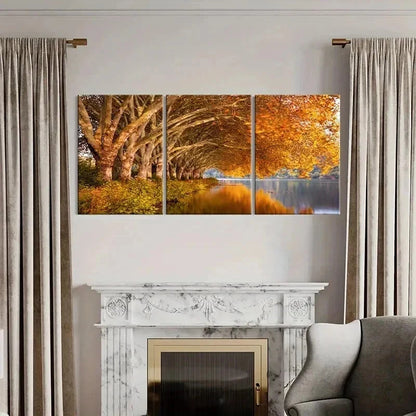 3pcs Featuring a Golden Tree by The Lakeside Wall Art Set Canvas Framed 40x60cm - High Quality Print 100% Australian Made Wall Canvas Ready to Hang
