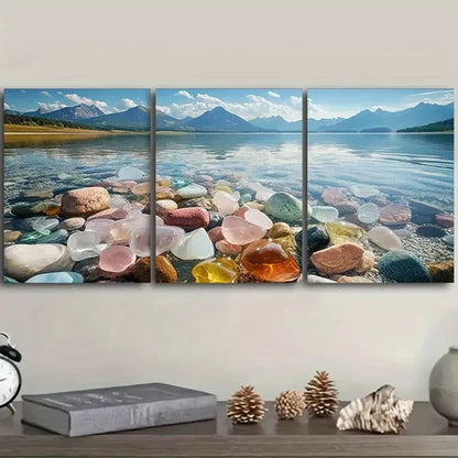 3pcs Vibrant River Stones Design Wall Art Set Canvas Unframed - High Quality Print 100% Australian Made Wall Canvas - Bella Home Decor