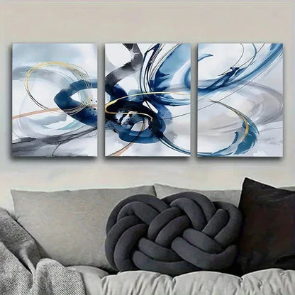 3pcs Blue and Golden Wave Wall Art Set Canvas Unframed - High Quality Print 100% Australian Made Wall Canvas