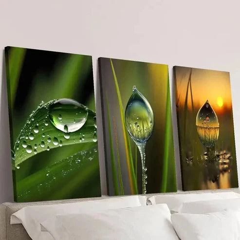 3pcs Water Drops on Sunset Background Wall Art Canvas Unframed – High Quality Print 100% Australian Made Wall Canvas