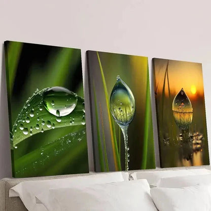 3pcs Water Drops on Sunset Background Wall Art Canvas Unframed – High Quality Print 100% Australian Made Wall Canvas