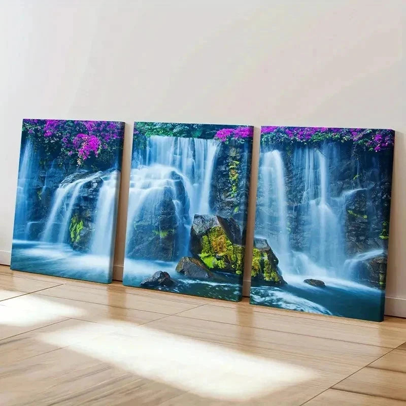 3pcs Waterfall Modern Natural Landscape Wall Art Set Canvas Framed 40x60cm - High Quality Print 100% Australian Made Wall Canvas Ready to Hang