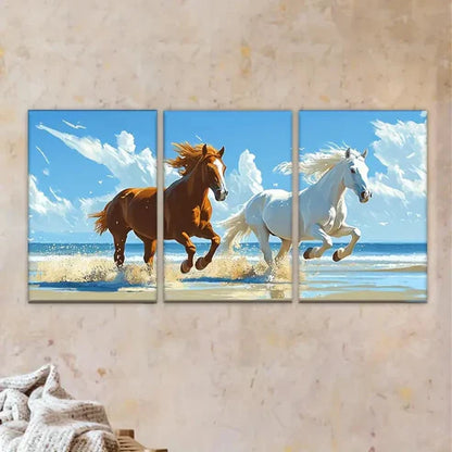 3pcs Two Horses Running on the Beach  Wall Art Set Canvas Unframed - High Quality Print 100% Australian Made Wall Canvas - Bella Home Decor