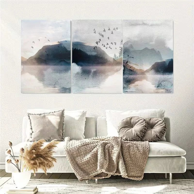 3pcs Modern Abstract Birds Landscape Wall Art Set Canvas Framed 60x90cm - High Quality Print 100% Australian Made Wall Canvas Ready to Hang