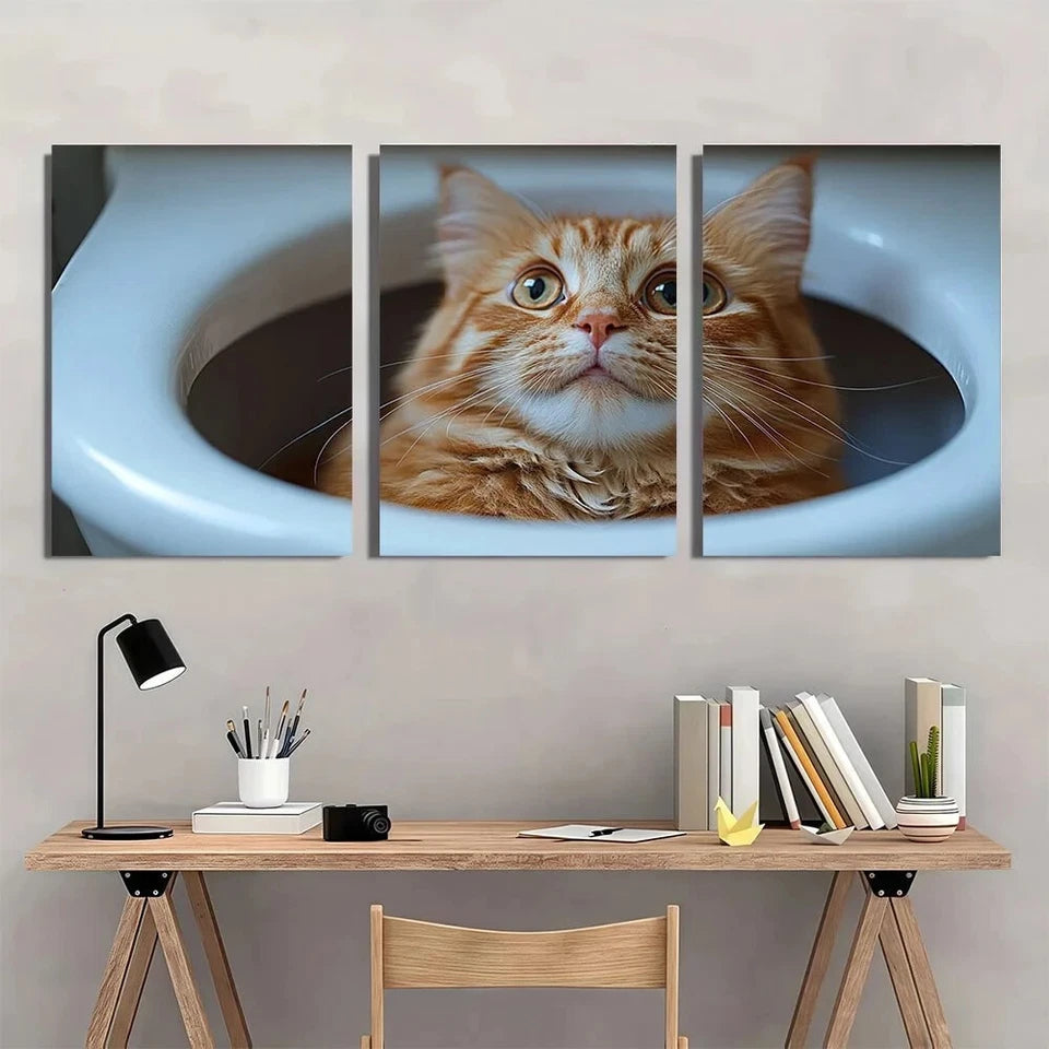3pcs Animal Orange Cute Cat Big Eyes Metal Print Ready to Hang Art