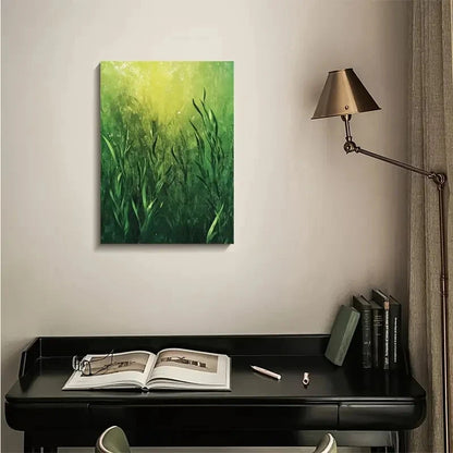 Vibrant Green Abstract Water Grass Lawn Painting 40x60cm Metal Print Ready to Hang