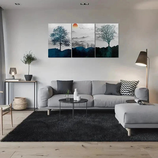 3pcs Minimalist Tree and Mountain Decor Wall Art Set Canvas Framed 40x60cm - High Quality Print 100% Australian Made Wall Canvas Ready to Hang