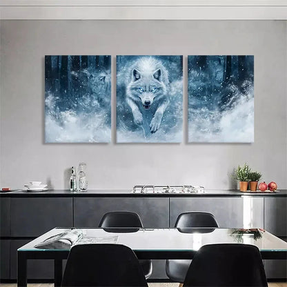 3pcs Arctic Wolf White Snowy Forest Perfect Wall Art Set Canvas Framed 40x60cm - High Quality Print 100% Australian Made Wall Canvas Ready to Hang