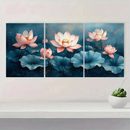 3pcs Lotus Modern Abstract Painting Metal Print Ready to Hang Art