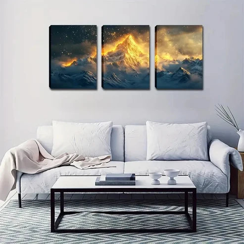 3pcs Clouds Pierced By Golden Light Wall Art Set Canvas Unframed - High Quality Print 100% Australian Made Wall Canvas
