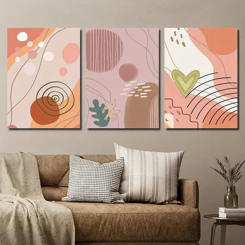 3pcs Abstract Modern Boho Style Geometric Shape Wall Art Set Canvas Unframed - High Quality Print 100% Australian Made Wall Canvas