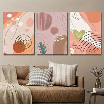 3pcs Abstract Modern Boho Style Geometric Shape Wall Art Set Canvas Unframed - High Quality Print 100% Australian Made Wall Canvas